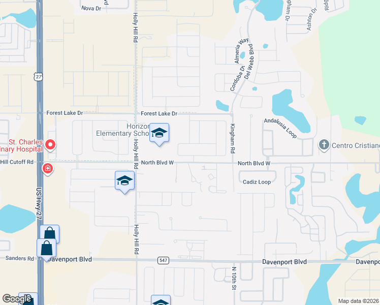 map of restaurants, bars, coffee shops, grocery stores, and more near 1204 Citrus Landings Boulevard in Davenport