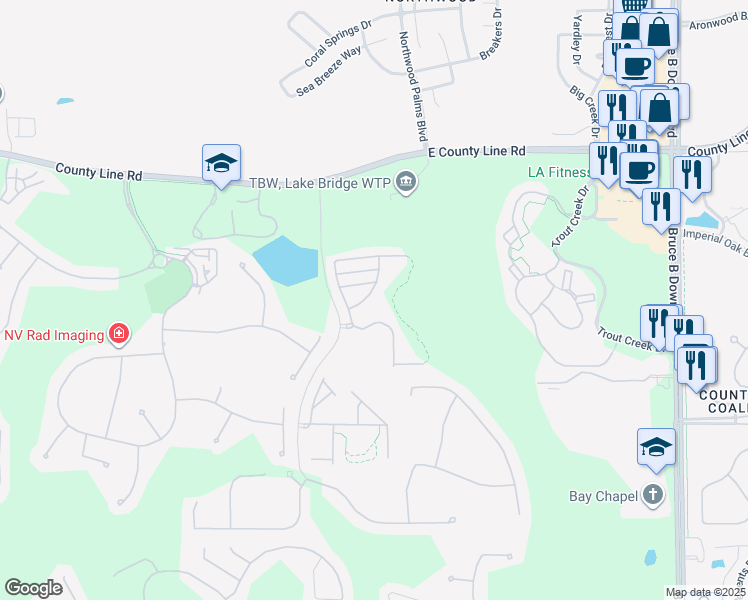 map of restaurants, bars, coffee shops, grocery stores, and more near 20429 Berrywood Lane in Tampa