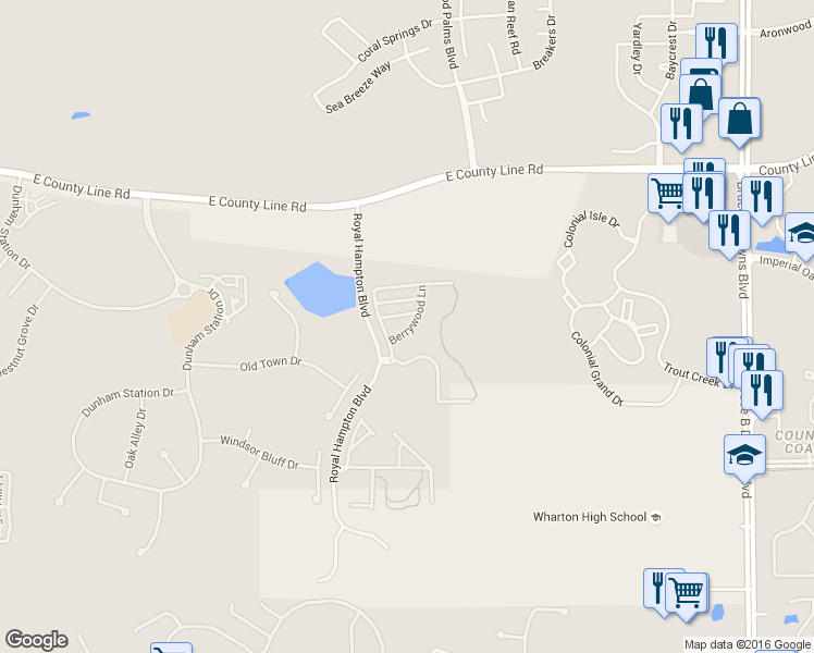 map of restaurants, bars, coffee shops, grocery stores, and more near 20429 Berrywood Lane in Tampa