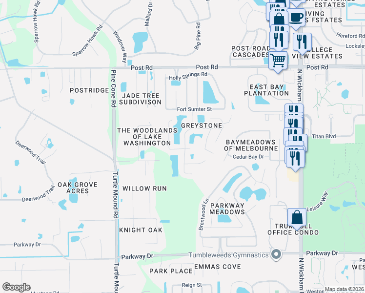 map of restaurants, bars, coffee shops, grocery stores, and more near 3385 Macmaster Place in Melbourne