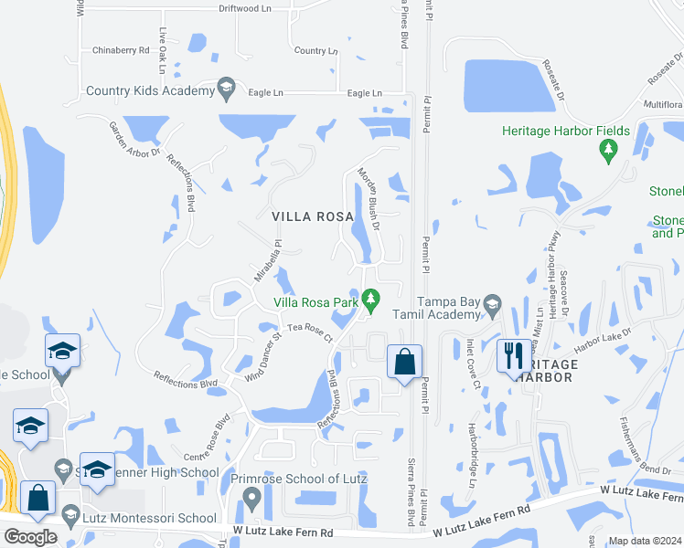 map of restaurants, bars, coffee shops, grocery stores, and more near 4605 Purple Tiger Court in Lutz