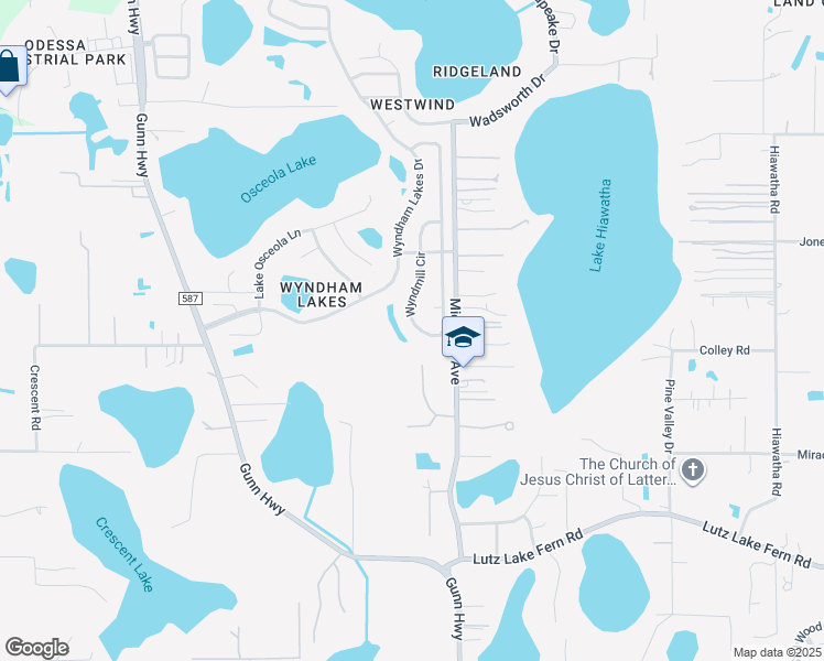 map of restaurants, bars, coffee shops, grocery stores, and more near 19607 Wyndmill Circle in Odessa