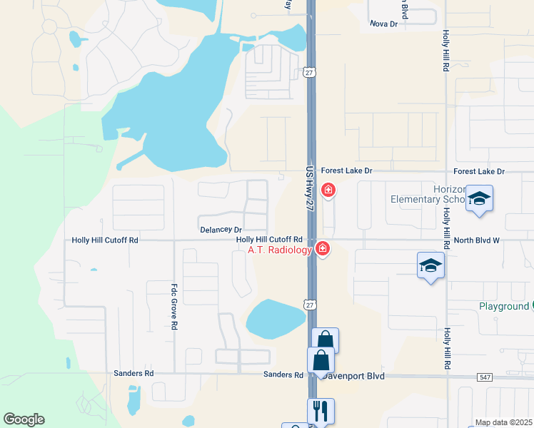map of restaurants, bars, coffee shops, grocery stores, and more near 290 Lake Charles Drive in Davenport