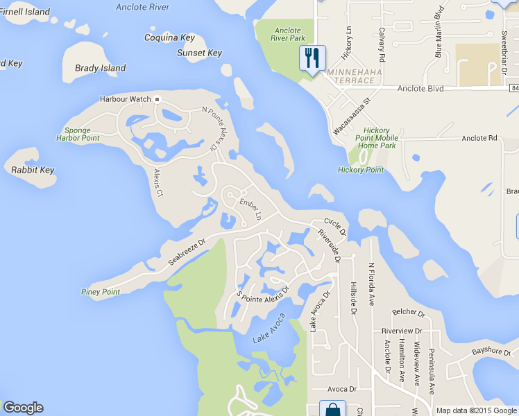 map of restaurants, bars, coffee shops, grocery stores, and more near 1531 Ember Lane in Tarpon Springs