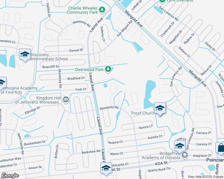 map of restaurants, bars, coffee shops, grocery stores, and more near 646 Rosaro Court in Kissimmee