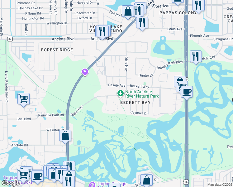 map of restaurants, bars, coffee shops, grocery stores, and more near 518 Pasaje Avenue in Tarpon Springs