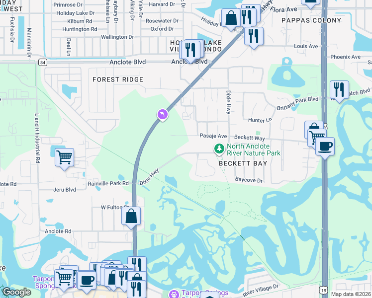 map of restaurants, bars, coffee shops, grocery stores, and more near 428 Pasaje Avenue in Tarpon Springs