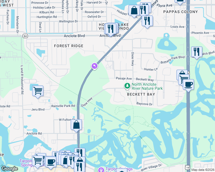 map of restaurants, bars, coffee shops, grocery stores, and more near 428 Pasaje Avenue in Tarpon Springs