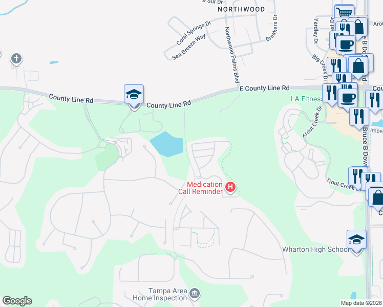 map of restaurants, bars, coffee shops, grocery stores, and more near 8503 Trail Wind Drive in Tampa