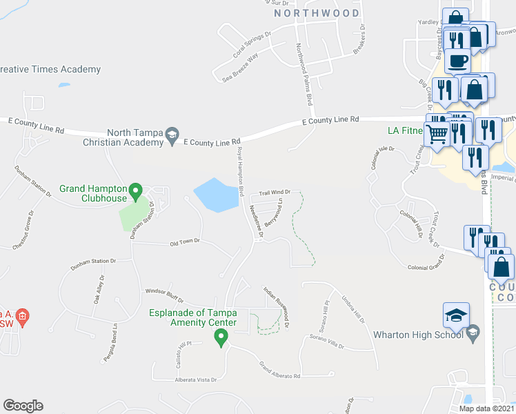 map of restaurants, bars, coffee shops, grocery stores, and more near 8505 Brushleaf Way in Tampa