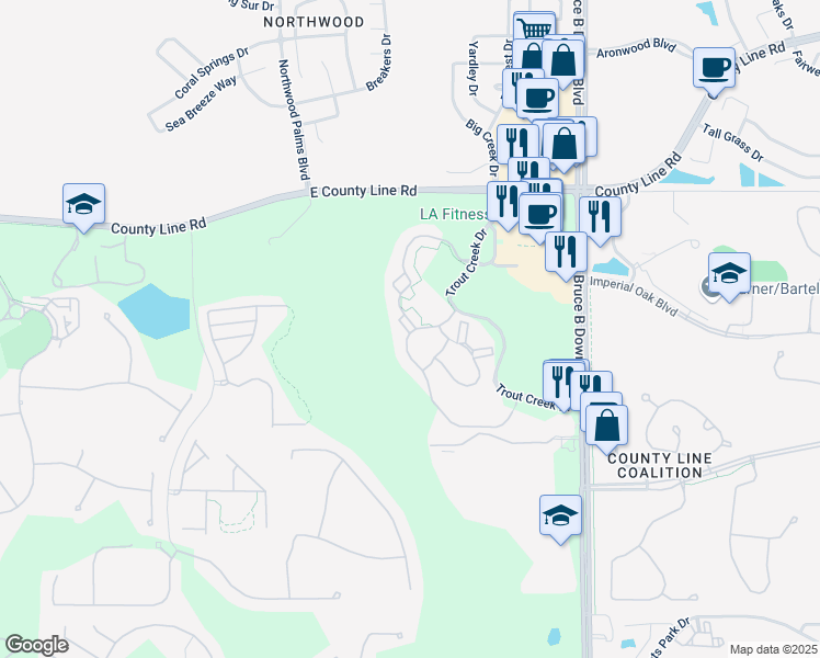 map of restaurants, bars, coffee shops, grocery stores, and more near 20511 Colonial Isle Drive in Tampa