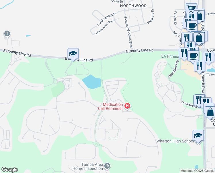 map of restaurants, bars, coffee shops, grocery stores, and more near 8503 Trail Wind Drive in Tampa