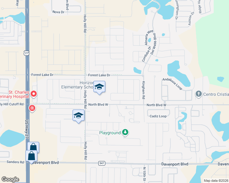 map of restaurants, bars, coffee shops, grocery stores, and more near 1204 Citrus Landings Boulevard in Davenport
