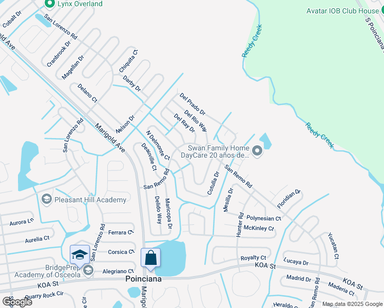 map of restaurants, bars, coffee shops, grocery stores, and more near 608 Del Aire Court in Kissimmee