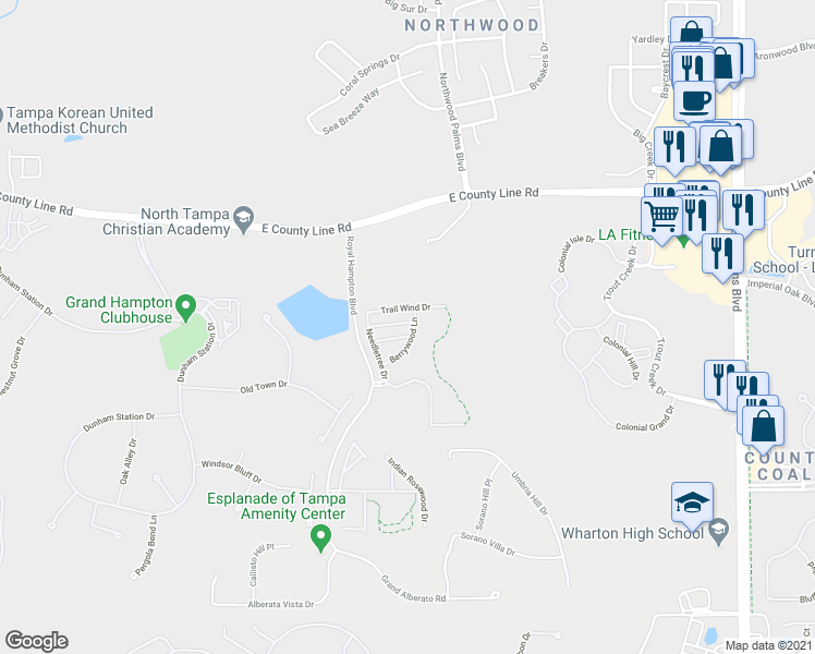 map of restaurants, bars, coffee shops, grocery stores, and more near 8552 Brushleaf Way in Tampa