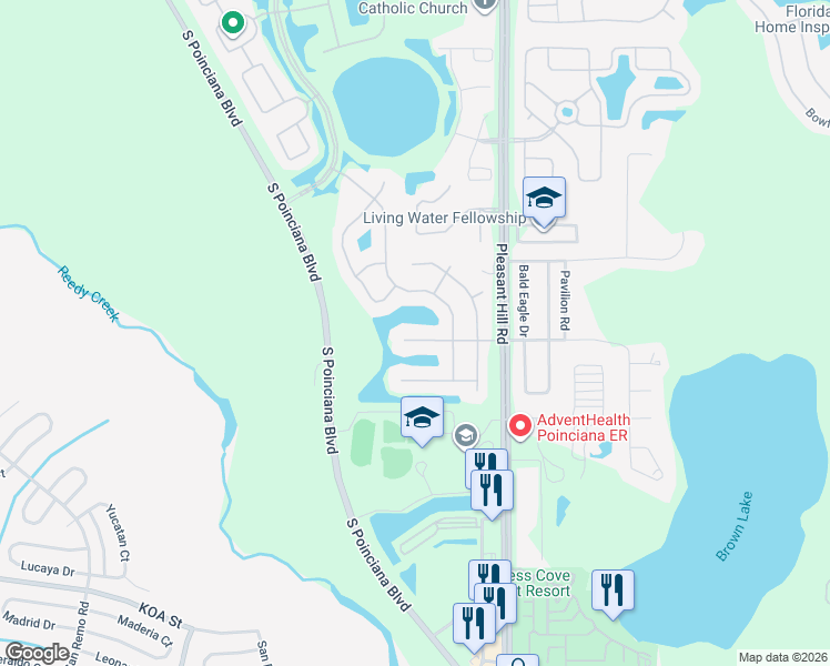 map of restaurants, bars, coffee shops, grocery stores, and more near 3521 Spinning Reel Lane in Kissimmee