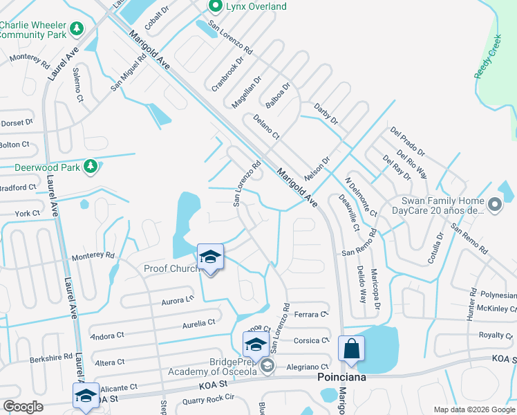 map of restaurants, bars, coffee shops, grocery stores, and more near 207 Taranto Way in Kissimmee
