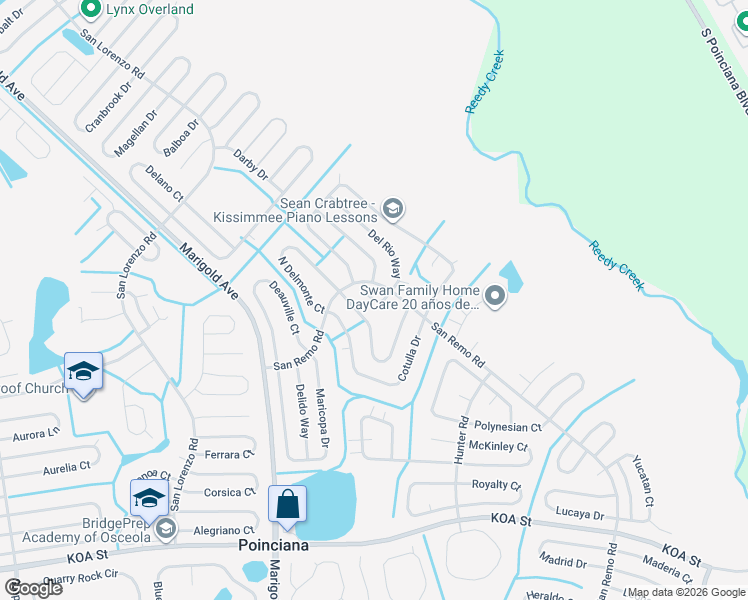 map of restaurants, bars, coffee shops, grocery stores, and more near 609 Del Aire Court in Kissimmee