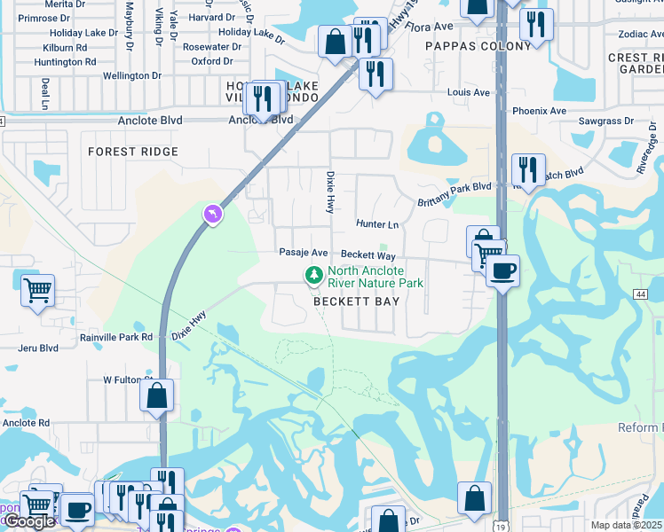 map of restaurants, bars, coffee shops, grocery stores, and more near 564 Old US Highway 19A in Tarpon Springs