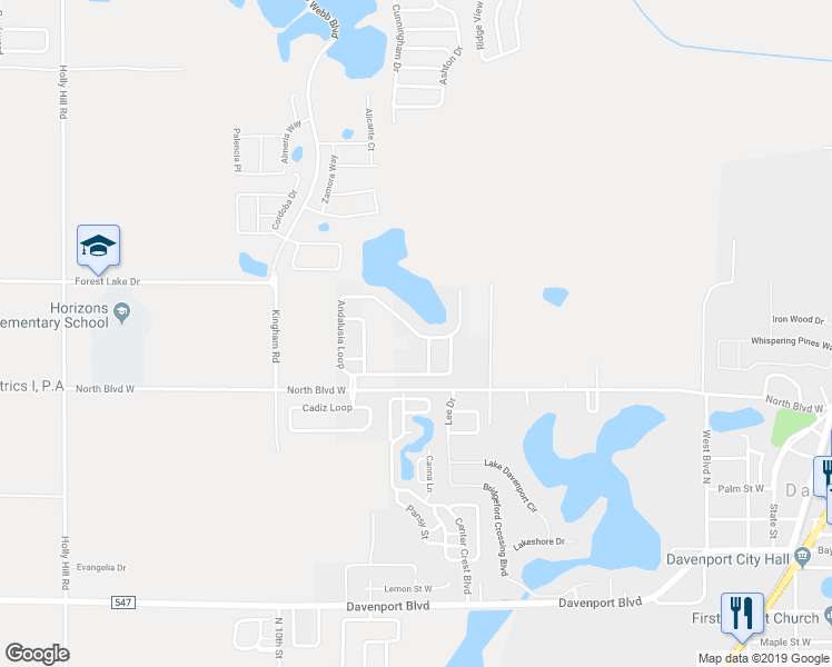 map of restaurants, bars, coffee shops, grocery stores, and more near 1152 Andalusia Loop in Davenport