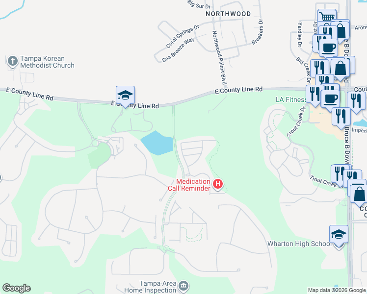 map of restaurants, bars, coffee shops, grocery stores, and more near 8504 Brushleaf Way in Tampa