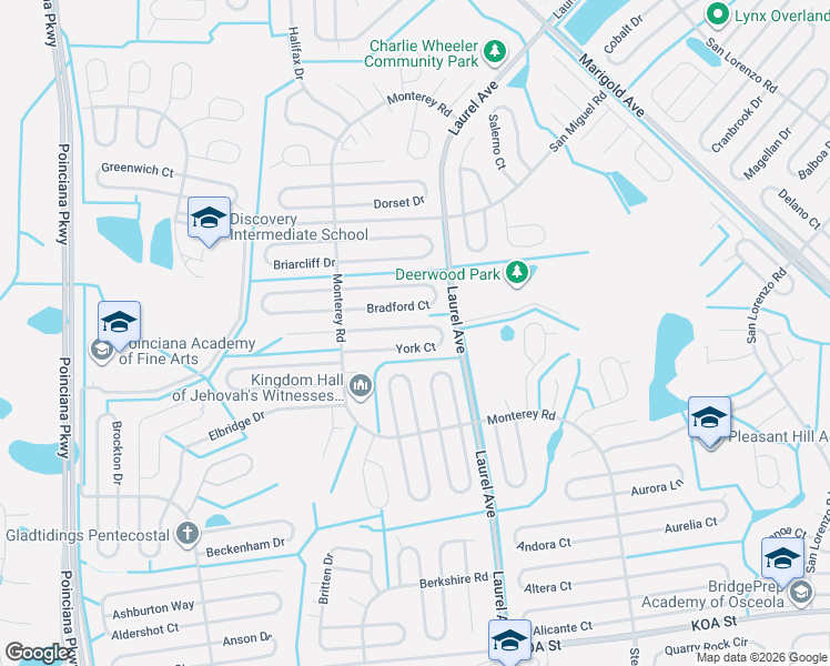 map of restaurants, bars, coffee shops, grocery stores, and more near 26 York Court in Kissimmee