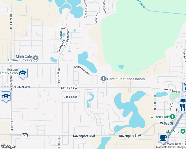 map of restaurants, bars, coffee shops, grocery stores, and more near 1204 Andalusia Loop in Davenport