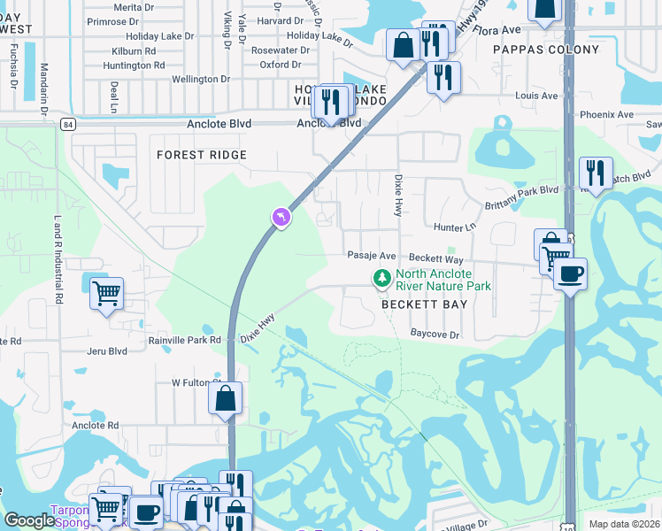 map of restaurants, bars, coffee shops, grocery stores, and more near 428 Pasaje Avenue in Tarpon Springs