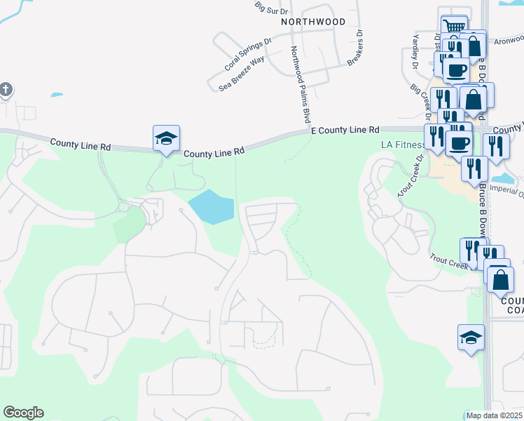 map of restaurants, bars, coffee shops, grocery stores, and more near 8503 Trail Wind Drive in Tampa