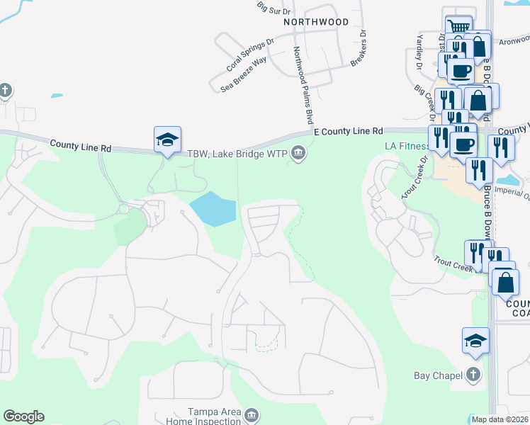 map of restaurants, bars, coffee shops, grocery stores, and more near 8503 Trail Wind Drive in Tampa