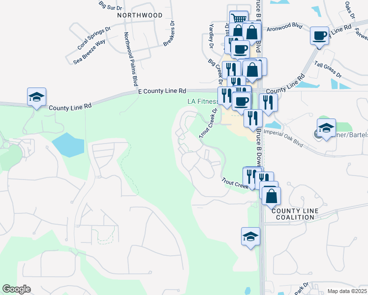 map of restaurants, bars, coffee shops, grocery stores, and more near 20511 Colonial Isle Drive in Tampa