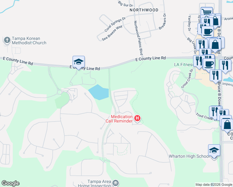 map of restaurants, bars, coffee shops, grocery stores, and more near 8505 Trail Wind Drive in Tampa