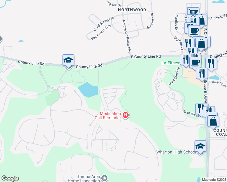 map of restaurants, bars, coffee shops, grocery stores, and more near 8548 Brushleaf Way in Tampa