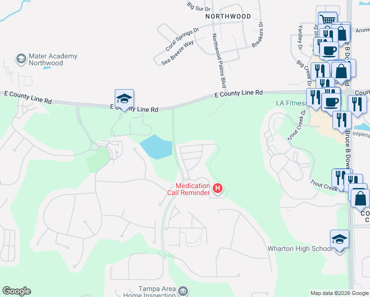 map of restaurants, bars, coffee shops, grocery stores, and more near 8503 Trail Wind Drive in Tampa