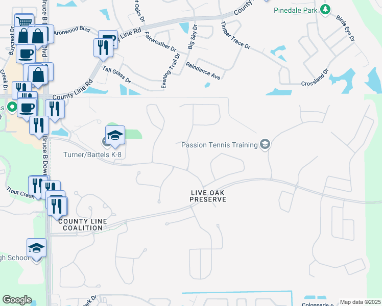 map of restaurants, bars, coffee shops, grocery stores, and more near 20613 Whitewood Way in Tampa