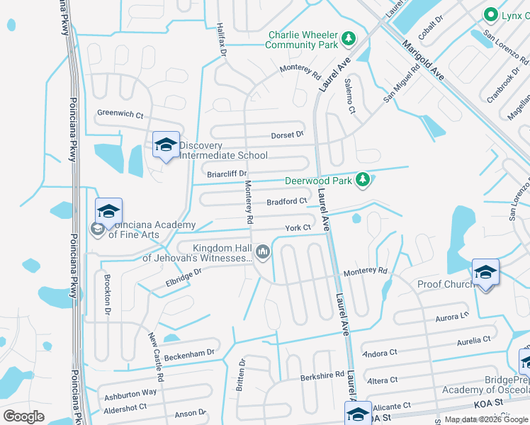 map of restaurants, bars, coffee shops, grocery stores, and more near 7 York Court in Kissimmee