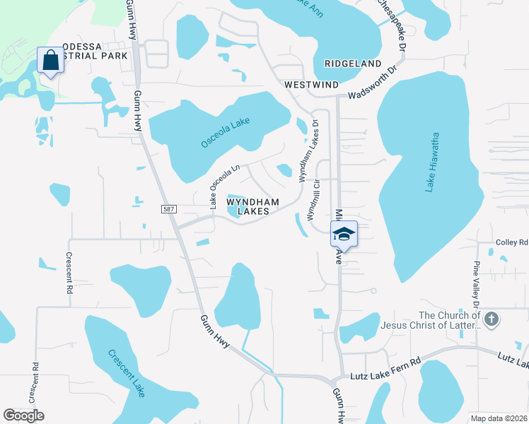 map of restaurants, bars, coffee shops, grocery stores, and more near 19620 Wyndham Lakes Drive in Odessa