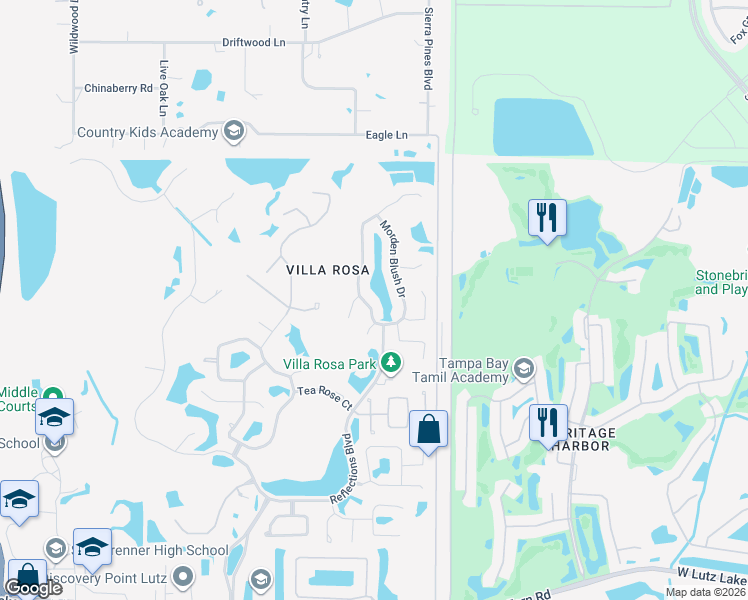map of restaurants, bars, coffee shops, grocery stores, and more near 19611 Morden Blush Drive in Lutz