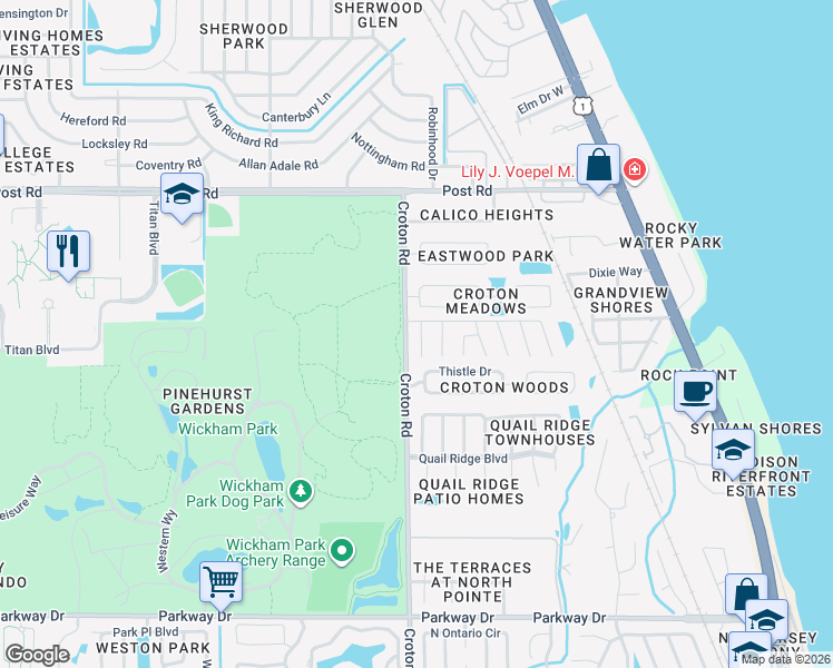 map of restaurants, bars, coffee shops, grocery stores, and more near 3716 Brentwood Court in Melbourne