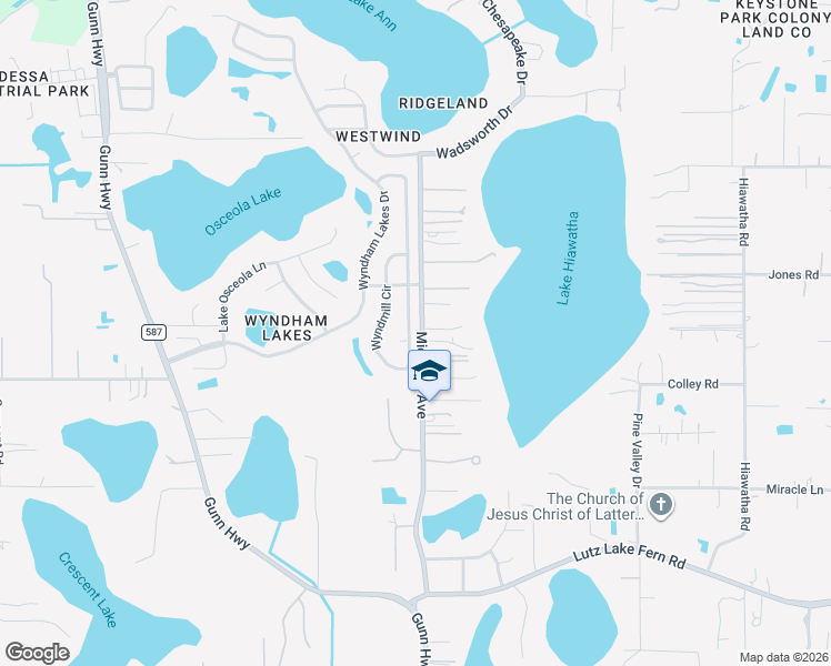 map of restaurants, bars, coffee shops, grocery stores, and more near 19703 Wyndmill Circle in Odessa