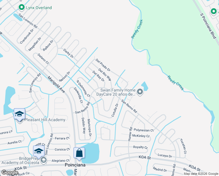 map of restaurants, bars, coffee shops, grocery stores, and more near 609 Del Aire Court in Kissimmee