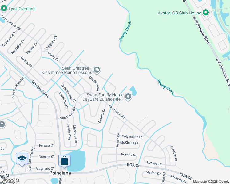 map of restaurants, bars, coffee shops, grocery stores, and more near 822 Del Prado Drive in Kissimmee