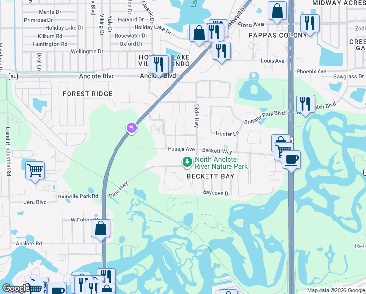 map of restaurants, bars, coffee shops, grocery stores, and more near 1605 Englewood Avenue in Tarpon Springs