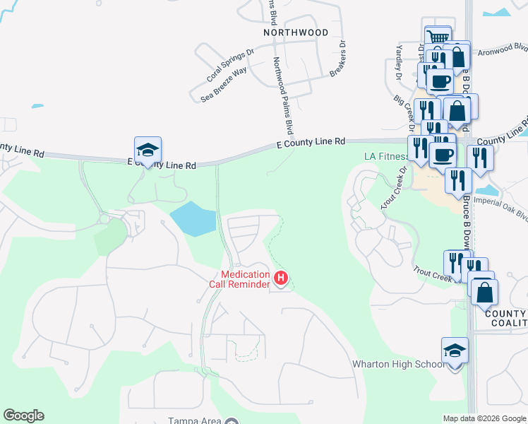 map of restaurants, bars, coffee shops, grocery stores, and more near 8552 Brushleaf Way in Tampa