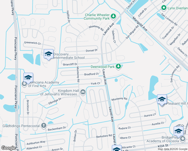 map of restaurants, bars, coffee shops, grocery stores, and more near 26 York Court in Kissimmee