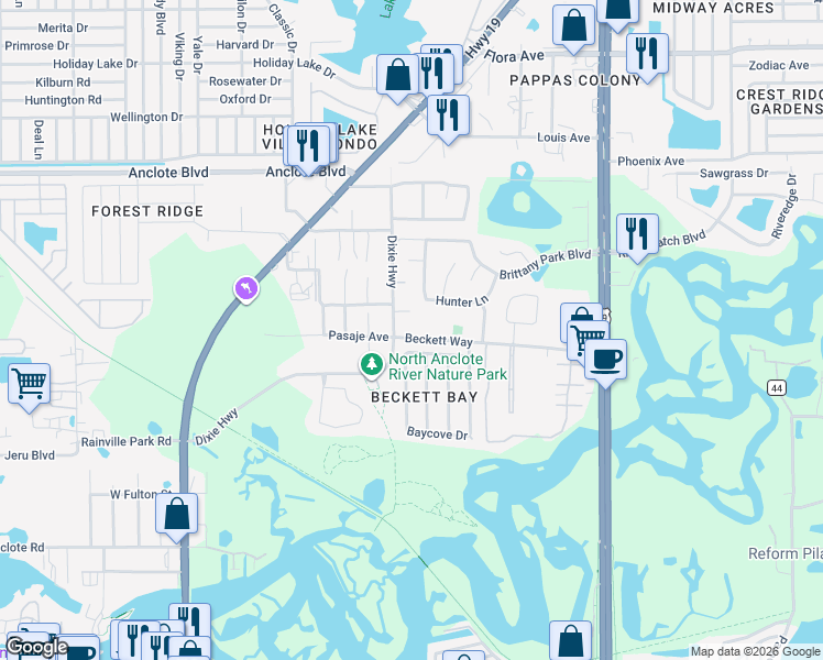 map of restaurants, bars, coffee shops, grocery stores, and more near 655 Bayside Drive in Tarpon Springs