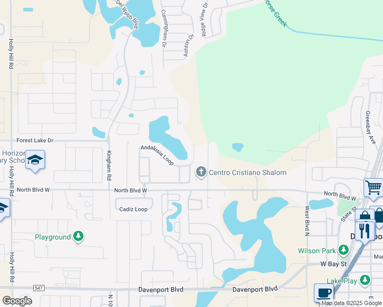 map of restaurants, bars, coffee shops, grocery stores, and more near 1336 Andalusia Loop in Davenport