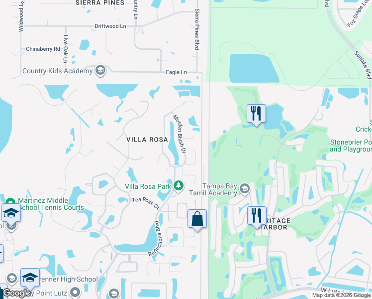 map of restaurants, bars, coffee shops, grocery stores, and more near 19521 Morden Blush Drive in Lutz