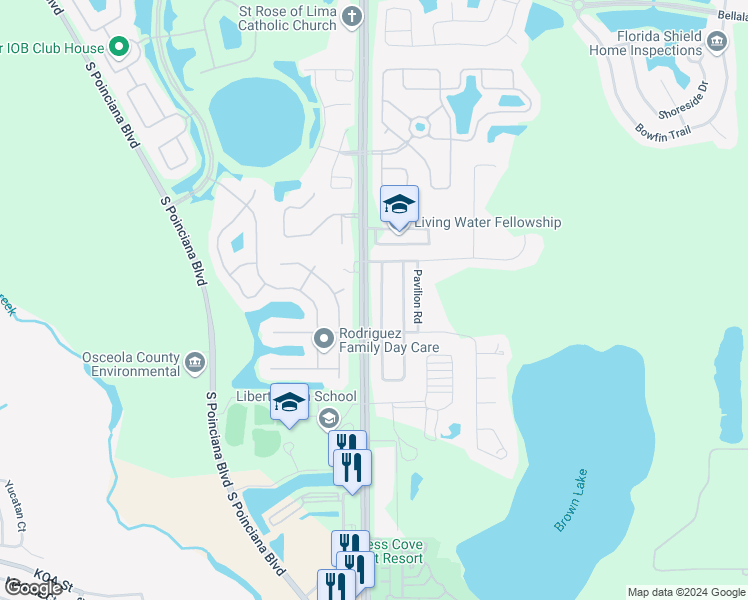 map of restaurants, bars, coffee shops, grocery stores, and more near 4144 Bald Eagle Drive in Kissimmee