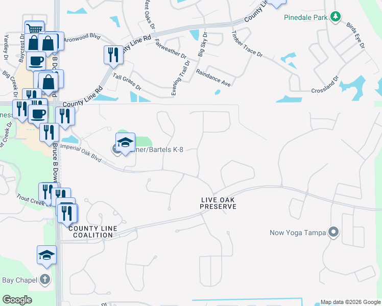 map of restaurants, bars, coffee shops, grocery stores, and more near 9311 Logwood Court in Tampa